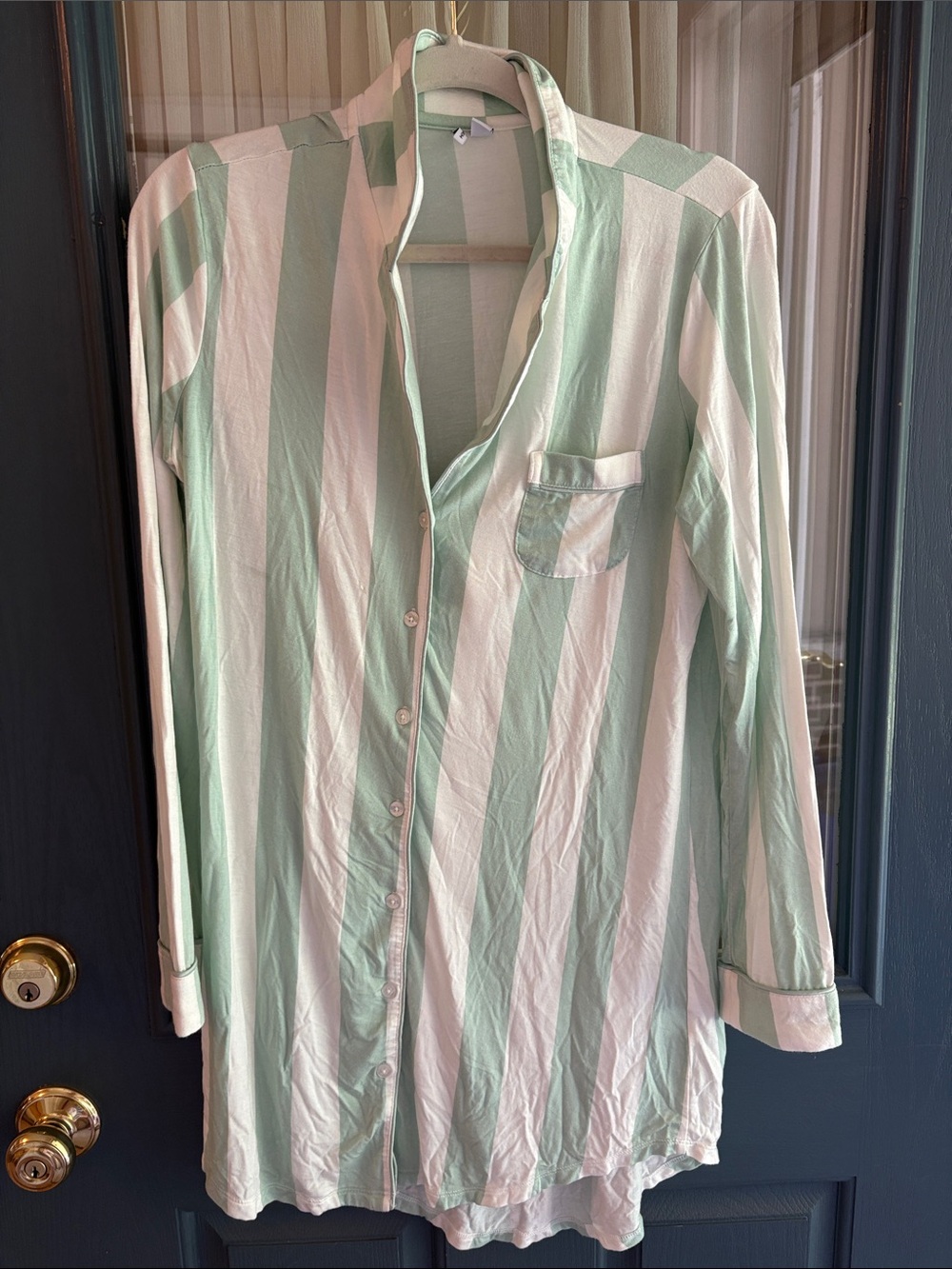 Nordstrom Mint Green and White Striped Long Sleeve Pajama Shirt